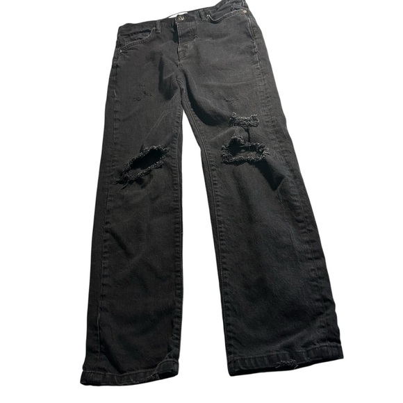 We The Free Washed Black Straight Leg High Rise Distressed Jeans Sz 26 - Picture 5 of 14